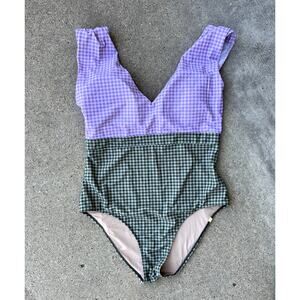 Summersalt The Ruched Backflip Swimsuit - Gingham in Lavender & Ivy, Size 14